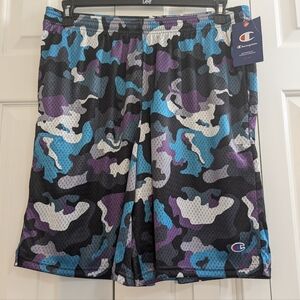 Champion Abstract Camouflage Shorts Men's Size L Purple Black W/ Pockets.